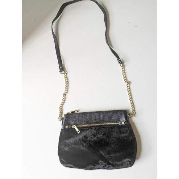 VGT BLACK PONY FUR LEATHER CHAIN STRAP PURSE - Picture 2 of 4